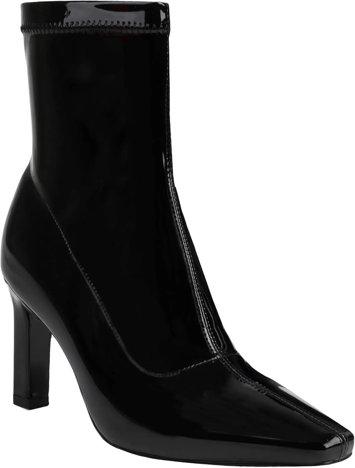 Mofirdast Women's Mid Calf Boots Comfy Square Closed Toe Stiletto High Heel Boot Zipper Short Ankle Booties