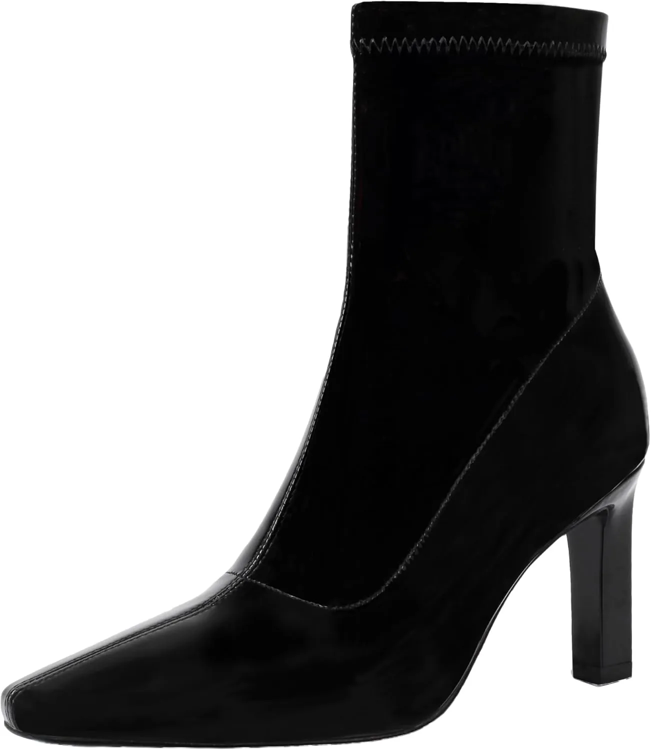 Mofirdast Women's Mid Calf Boots Comfy Square Closed Toe Stiletto High Heel Boot Zipper Short Ankle Booties
