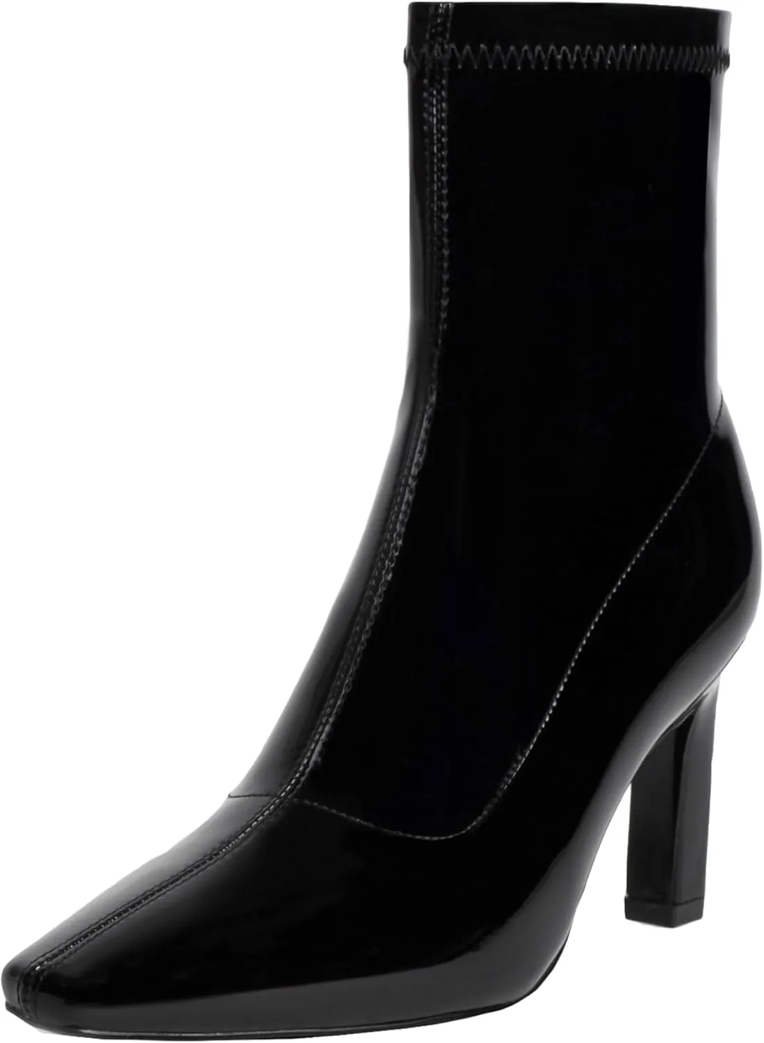 Mofirdast Women's Mid Calf Boots Comfy Square Closed Toe Stiletto High Heel Boot Zipper Short Ankle Booties