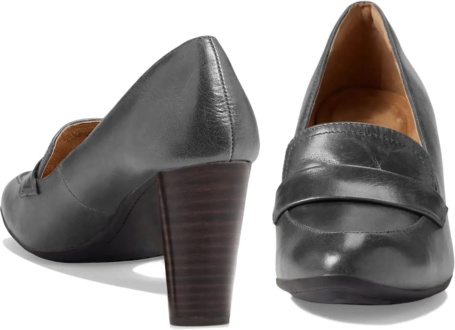 MOOMMO Women Chunky Block Heel Pumps Round Closed Toe Slip On Oxford Loafers Shoes High Heels Snakeskin Work Pump Suede Loafer for Office Ladies Classic Formal Business Professional 4-13 M US