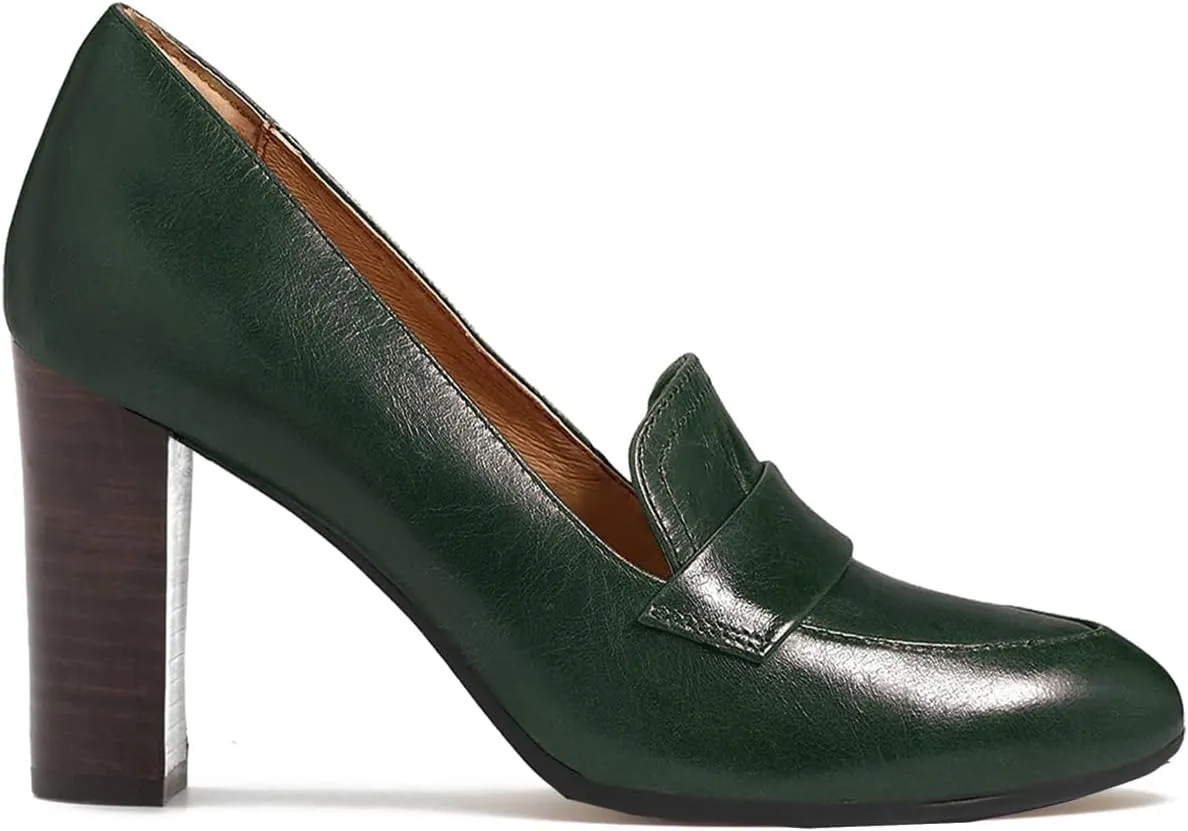 MOOMMO Women Chunky Block Heel Pumps Round Closed Toe Slip On Oxford Loafers Shoes High Heels Snakeskin Work Pump Suede Loafer for Office Ladies Classic Formal Business Professional 4-13 M US
