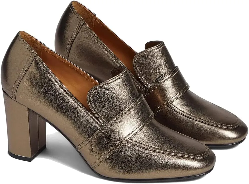 MOOMMO Women Chunky Block Heel Pumps Round Closed Toe Slip On Oxford Loafers Shoes High Heels Snakeskin Work Pump Suede Loafer for Office Ladies Classic Formal Business Professional 4-13 M US