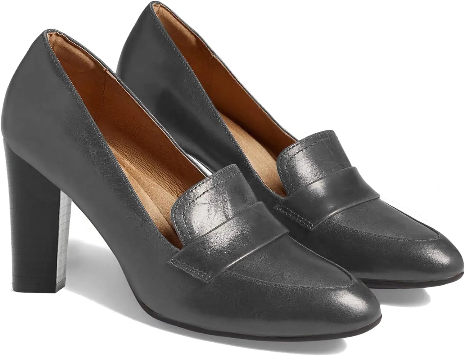 MOOMMO Women Chunky Block Heel Pumps Round Closed Toe Slip On Oxford Loafers Shoes High Heels Snakeskin Work Pump Suede Loafer for Office Ladies Classic Formal Business Professional 4-13 M US