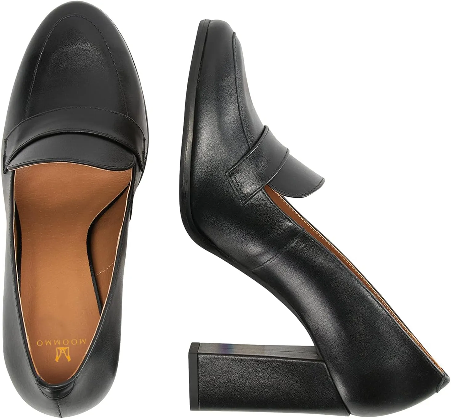 MOOMMO Women Chunky Block Heel Pumps Round Closed Toe Slip On Oxford Loafers Shoes High Heels Snakeskin Work Pump Suede Loafer for Office Ladies Classic Formal Business Professional 4-13 M US