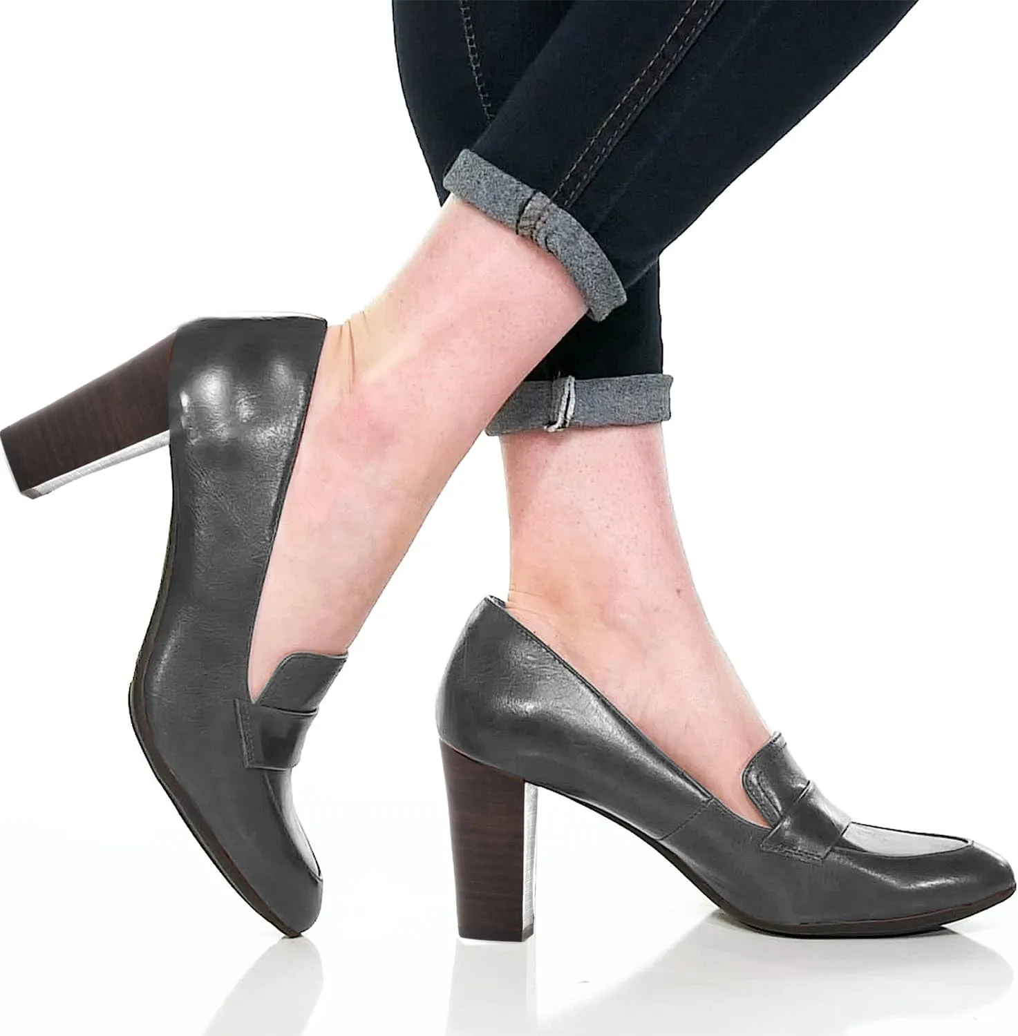 MOOMMO Women Chunky Block Heel Pumps Round Closed Toe Slip On Oxford Loafers Shoes High Heels Snakeskin Work Pump Suede Loafer for Office Ladies Classic Formal Business Professional 4-13 M US