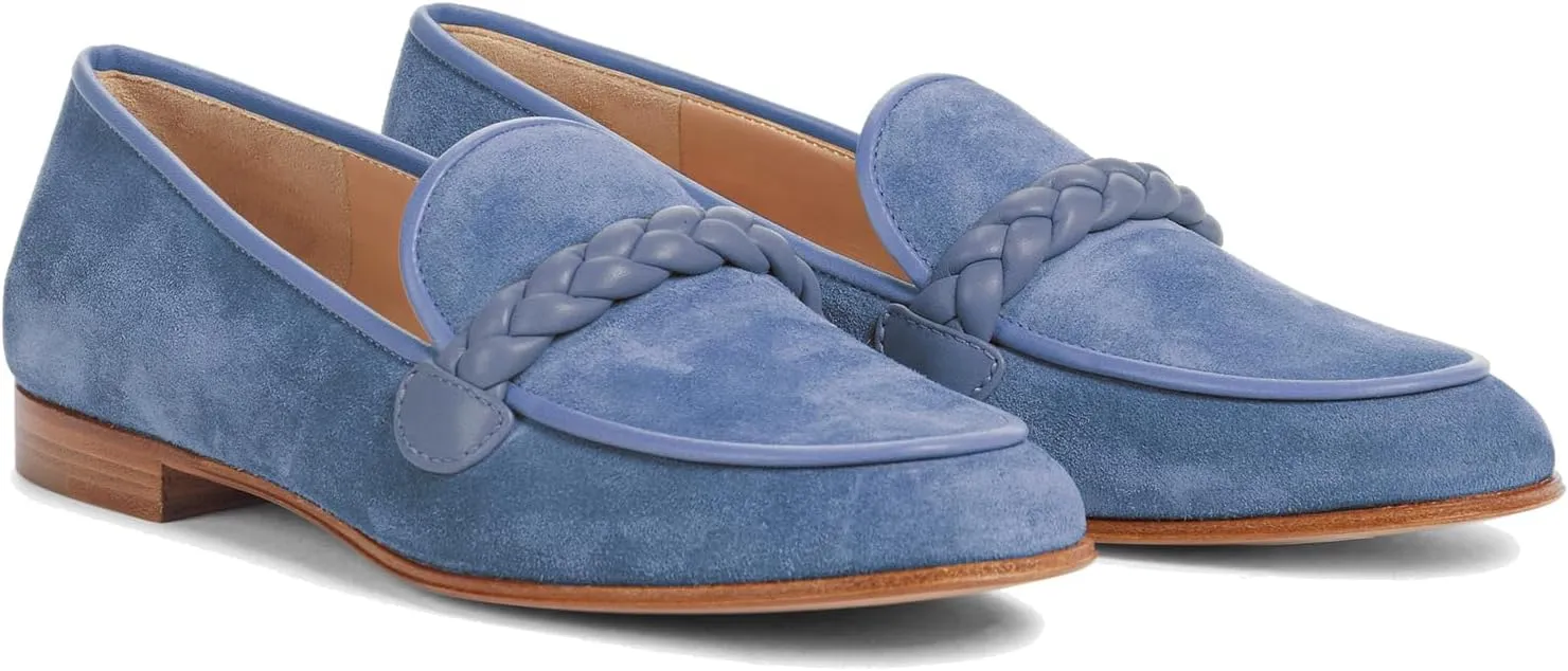 MOOMMO Women Comfortable Suede Loafer Flats Closed Round Toe Slip On Penny Loafers Knitted Strap Oxford Loafer Shoes for Office Ladies Work Daily Casual Club Driver Flats Spring Elegant 4-11 M US