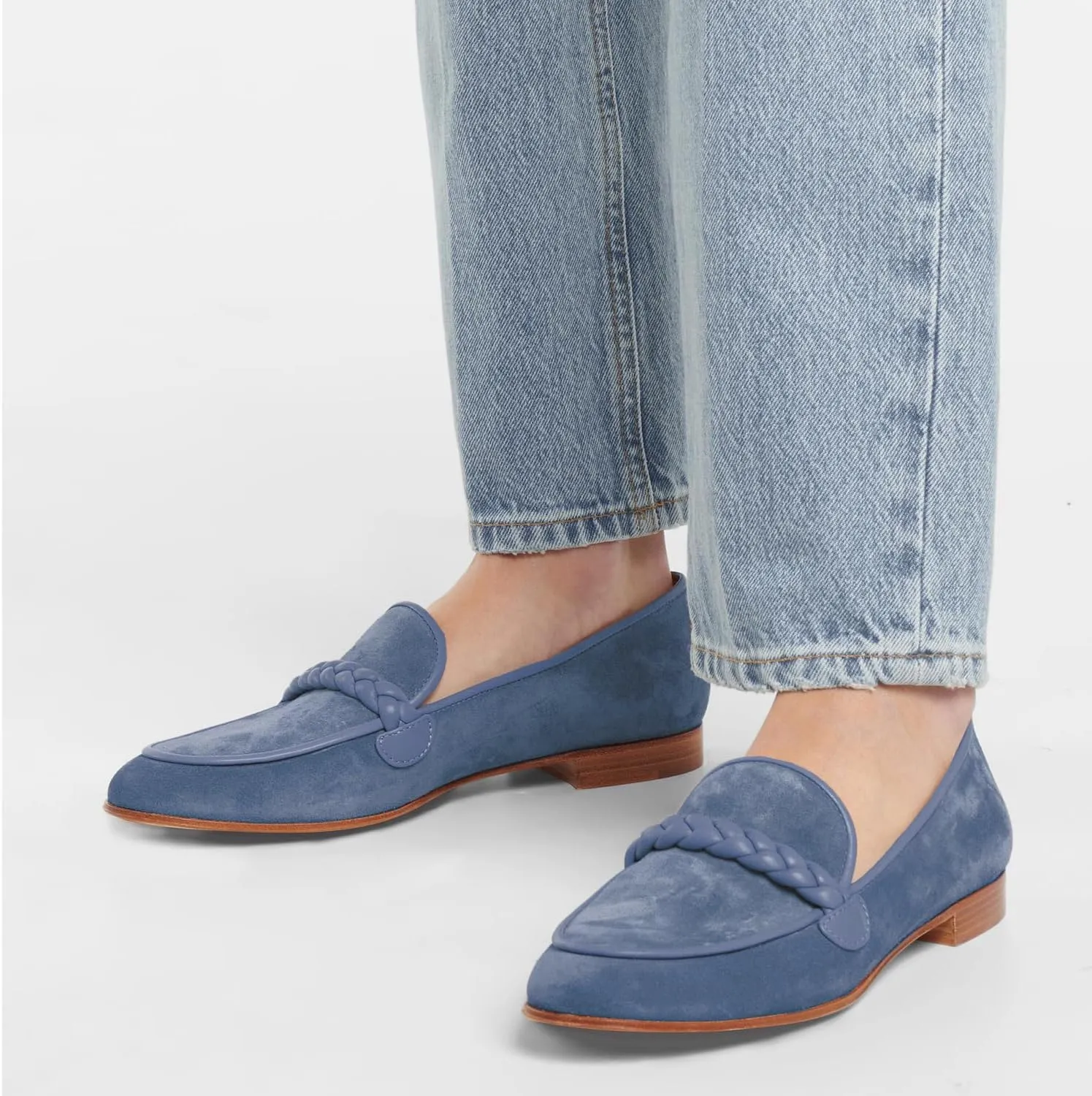 MOOMMO Women Comfortable Suede Loafer Flats Closed Round Toe Slip On Penny Loafers Knitted Strap Oxford Loafer Shoes for Office Ladies Work Daily Casual Club Driver Flats Spring Elegant 4-11 M US