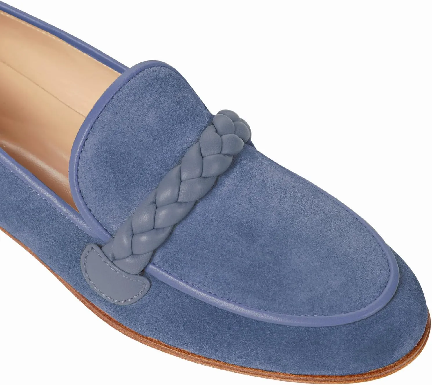 MOOMMO Women Comfortable Suede Loafer Flats Closed Round Toe Slip On Penny Loafers Knitted Strap Oxford Loafer Shoes for Office Ladies Work Daily Casual Club Driver Flats Spring Elegant 4-11 M US