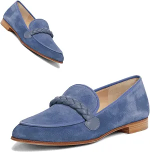 MOOMMO Women Comfortable Suede Loafer Flats Closed Round Toe Slip On Penny Loafers Knitted Strap Oxford Loafer Shoes for Office Ladies Work Daily Casual Club Driver Flats Spring Elegant 4-11 M US