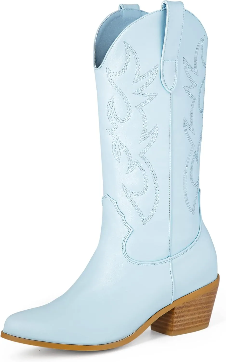 MUCCCUTE Cowboy Boots for Women Cowgirl Boots Wide Calf Pointed Toe Embroidered Fashion Western Chunky Pull On