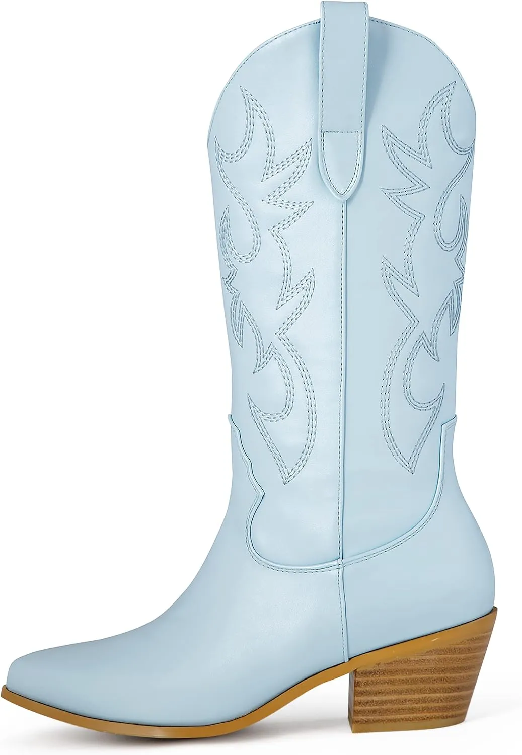 MUCCCUTE Cowboy Boots for Women Cowgirl Boots Wide Calf Pointed Toe Embroidered Fashion Western Chunky Pull On
