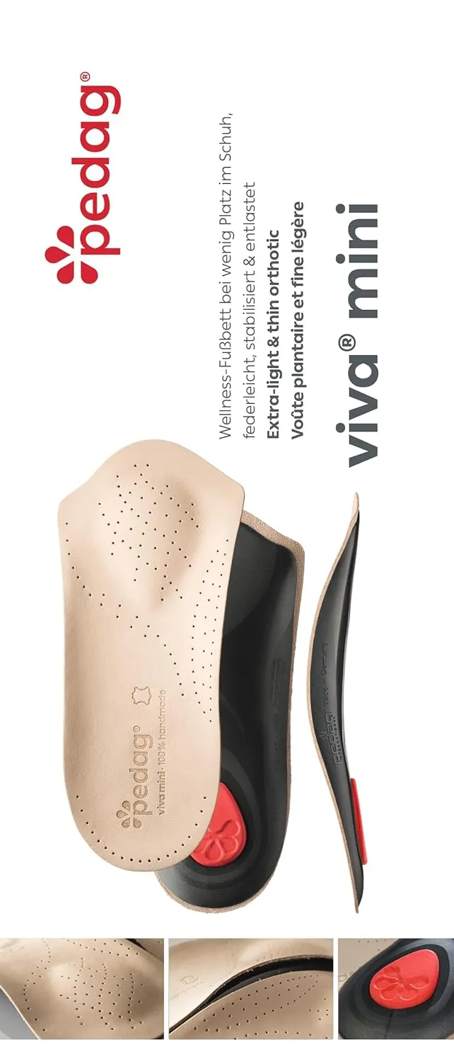 Pedag Viva Mini | 3/4 Leather Arch Support Inserts | Handmade in Germany | Plantar Fasciitis Relief | Heel Cushion | Metatarsal Support Pad | Low Profile Shoe Insoles | Tan | Men US 15/ EU 48