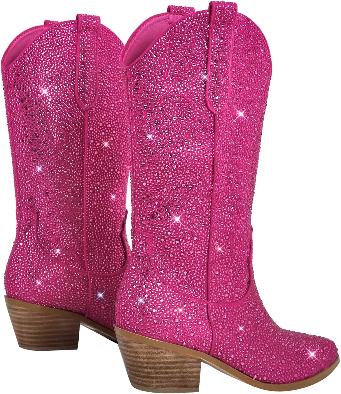 richealnini Cowboy Boots for Women Embroidered Pull-On Mid Calf Booties