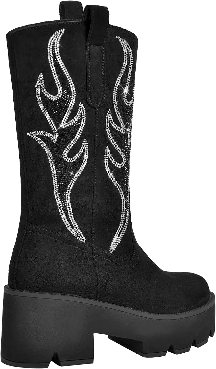 richealnini Mid Calf Boots for Women Embroidered Pull-On Knee High Booties