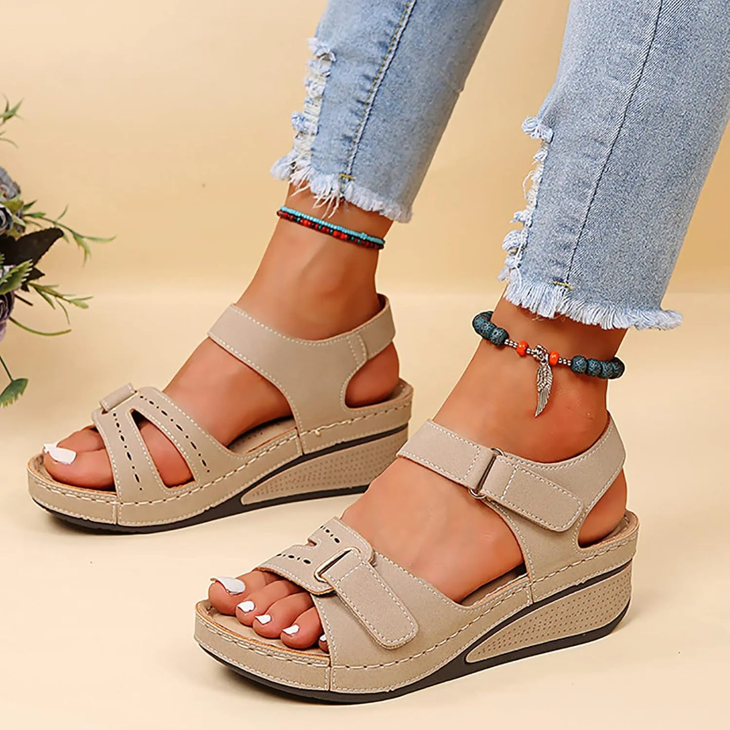 Rvidbe Orthopedic Sandals for Women Comfy Orthotic Sandal Anti-Slip Breathable Arch Support Platform Wedge Sandals Shoes
