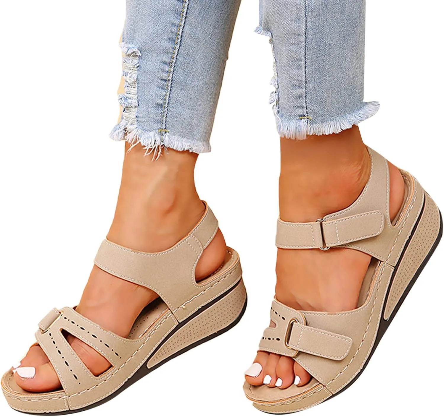 Rvidbe Orthopedic Sandals for Women Comfy Orthotic Sandal Anti-Slip Breathable Arch Support Platform Wedge Sandals Shoes
