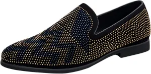 Santimon Men's Sparkling Rhinestones Studded Driving Loafers Suede Leather Luxury Party Dress Shoes Nightclub Shoes