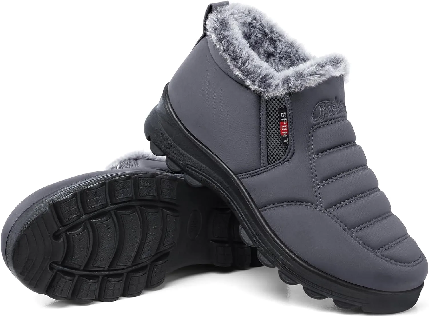 SHIBEVER Winter Boots for Women Snow: Women's Ankle Snow Boots Warm Casual Grey Size 10 Comfortable Cold Weather Work Booties