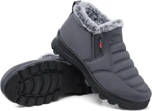 SHIBEVER Winter Boots for Women Snow: Women's Ankle Snow Boots Warm Casual Grey Size 10 Comfortable Cold Weather Work Booties
