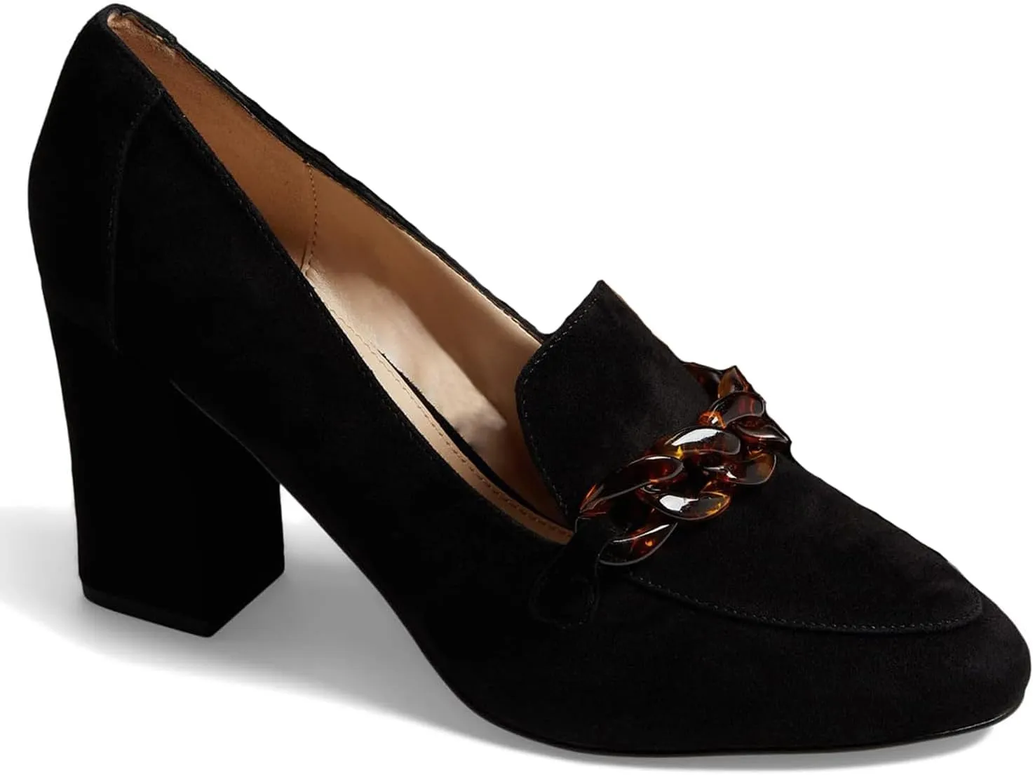 SHODENSE Women Chunky High Heel Chain Loafers Round Toe Suede Slip On Loafer Pumps 3 Inch Block Heel Oxford Loafer Shoes Casual Office Ladies Dress Shoes Comfort Vintage Classic 4-11 M US