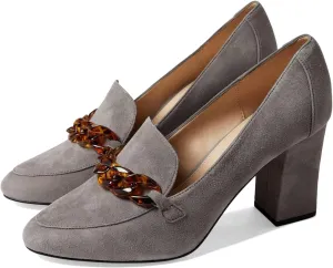 SHODENSE Women Chunky High Heel Chain Loafers Round Toe Suede Slip On Loafer Pumps 3 Inch Block Heel Oxford Loafer Shoes Casual Office Ladies Dress Shoes Comfort Vintage Classic 4-11 M US
