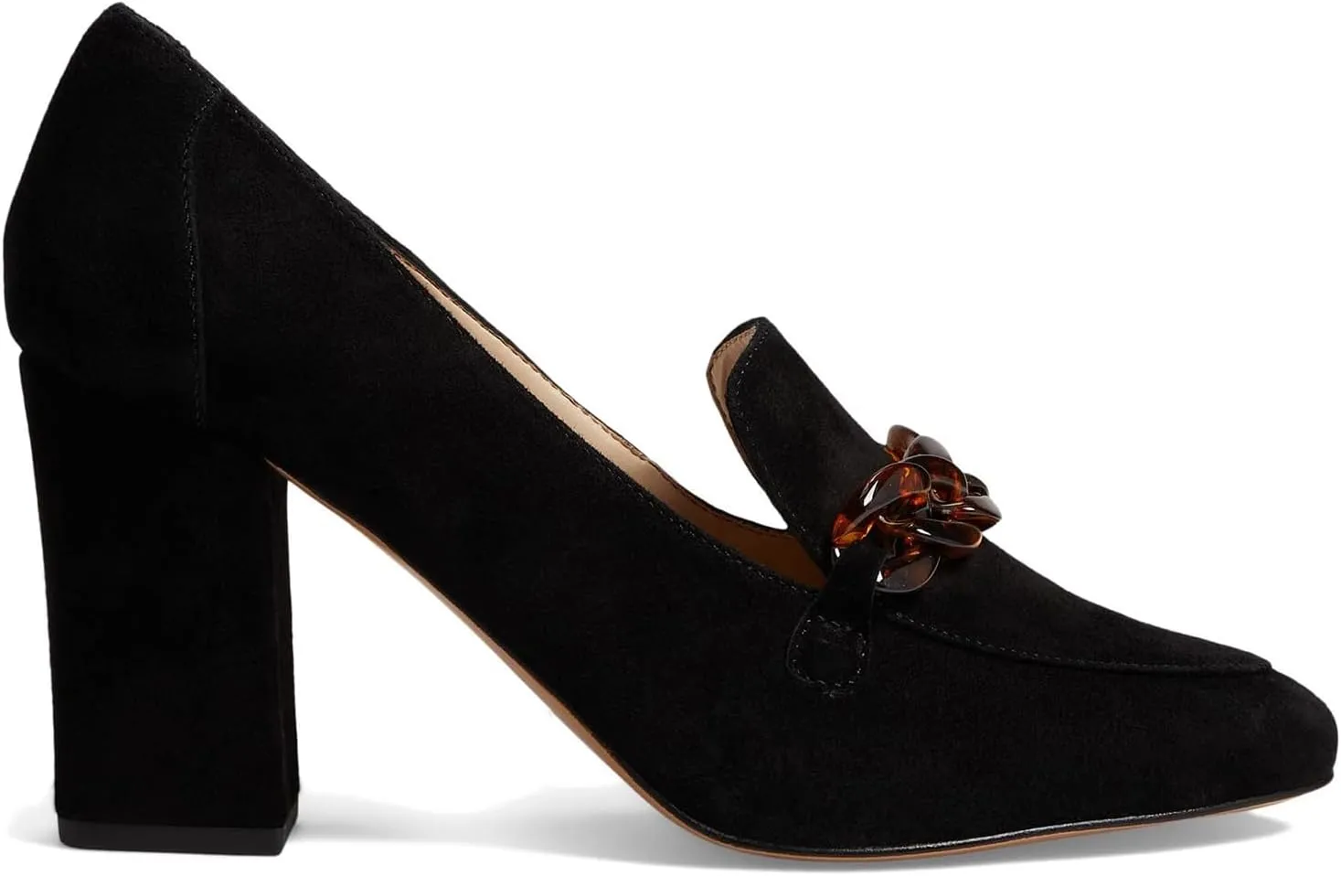 SHODENSE Women Chunky High Heel Chain Loafers Round Toe Suede Slip On Loafer Pumps 3 Inch Block Heel Oxford Loafer Shoes Casual Office Ladies Dress Shoes Comfort Vintage Classic 4-11 M US