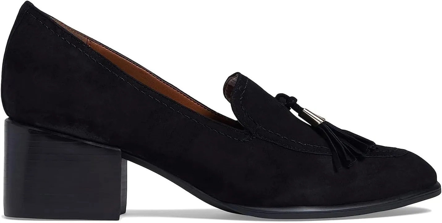 SHODENSE Women Round Toe Chunky Heel Loafers Tassel Slip On Suede Loafer Pumps Fringed Vintage 2 inch Mid Block Heel Dress Shoes with Tassels Comfortable Office Ladies Casual Walking 4-11 M US