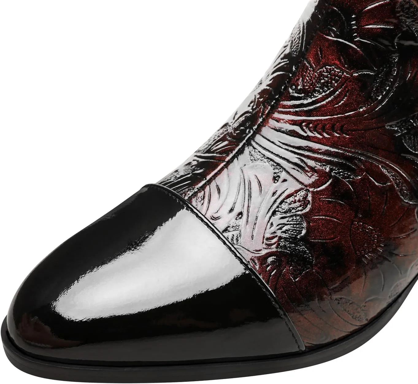TinaCus Handmade Embossed Leather Women's Cap Toe Zip Up Chunky Heels Snow Mid Calf Boots