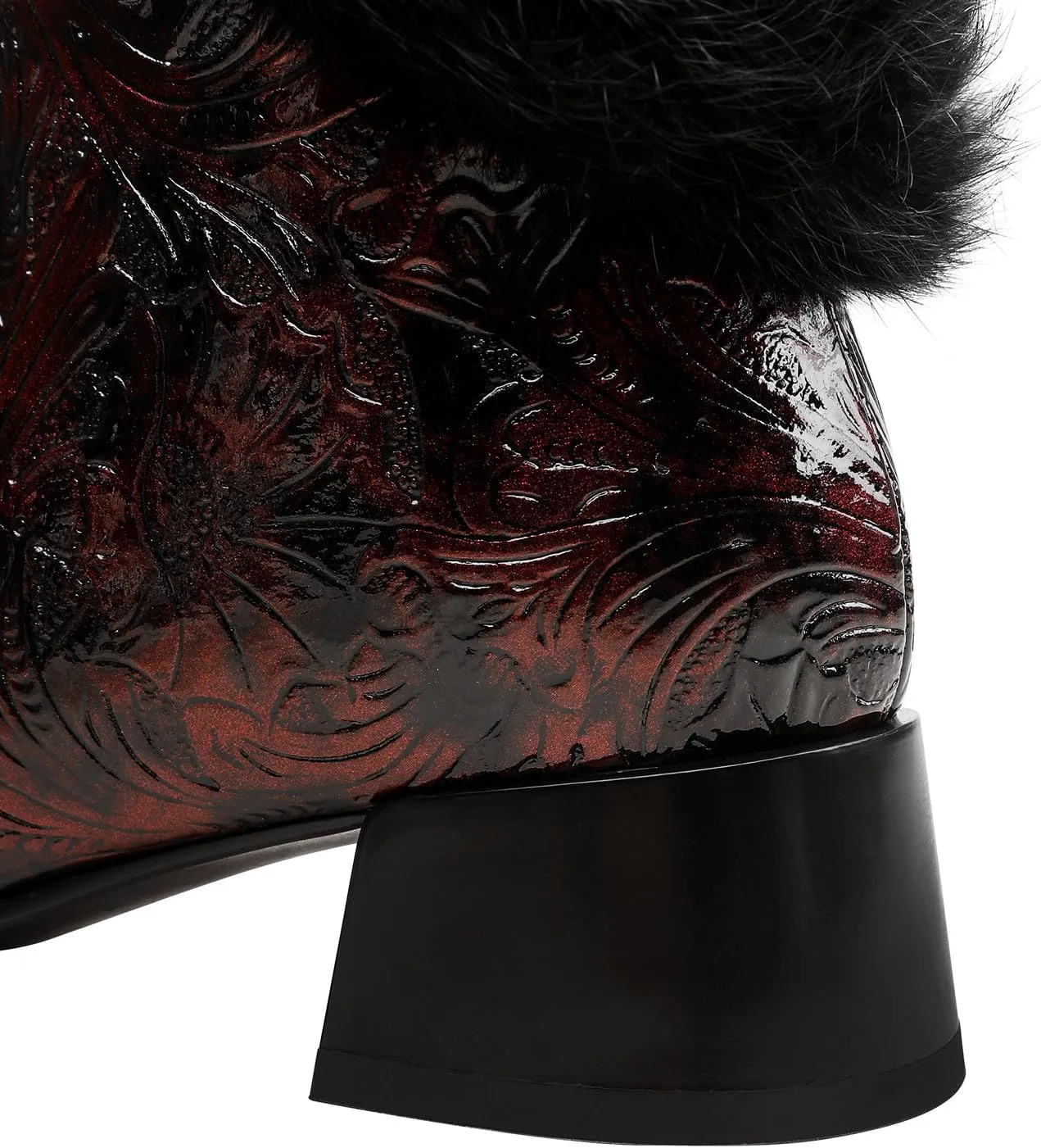 TinaCus Handmade Embossed Leather Women's Cap Toe Zip Up Chunky Heels Snow Mid Calf Boots