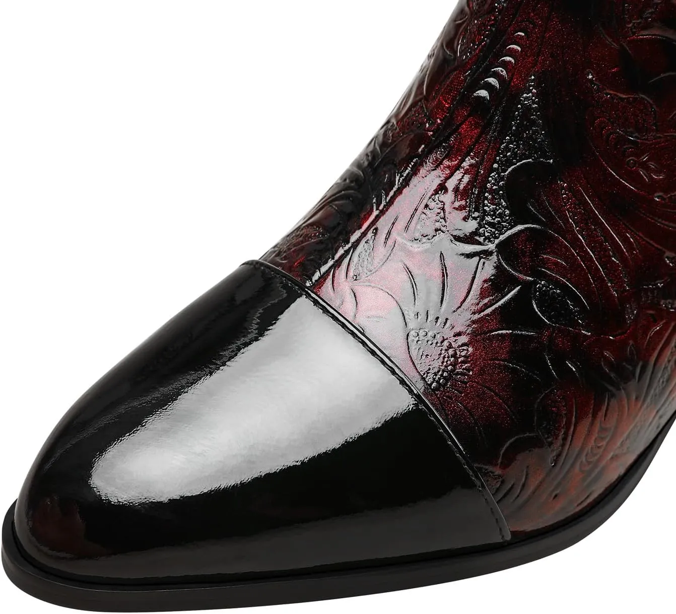 TinaCus Women's Cap Toe Embossed Leather Handmade Side Zipper Chunky Heels Mid-Calf Boots
