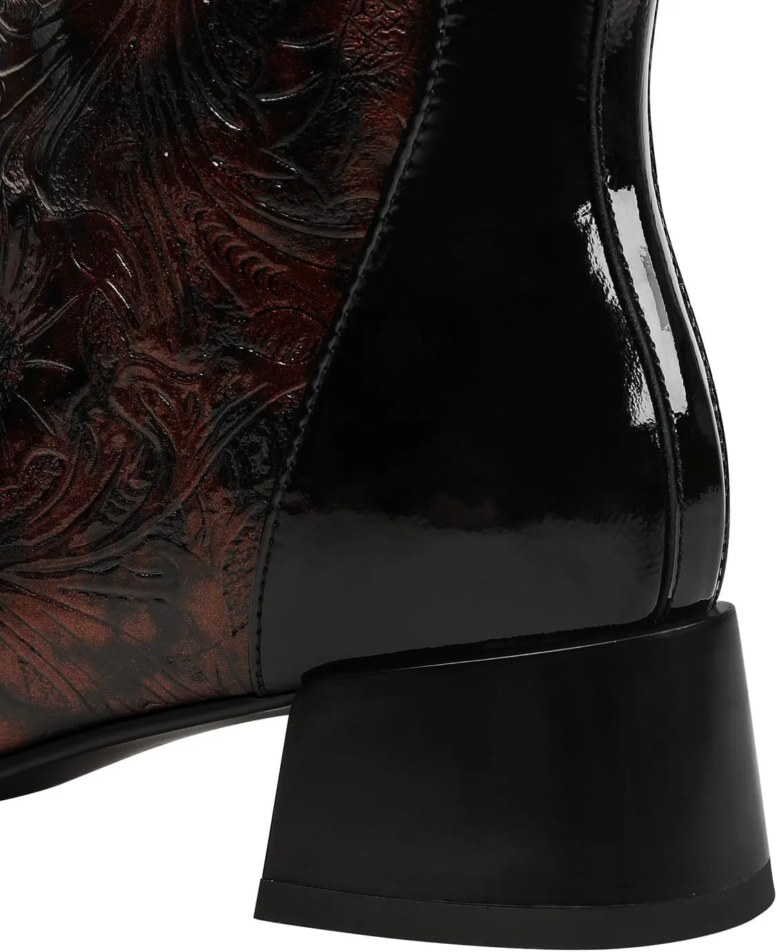 TinaCus Women's Cap Toe Embossed Leather Handmade Side Zipper Chunky Heels Mid-Calf Boots