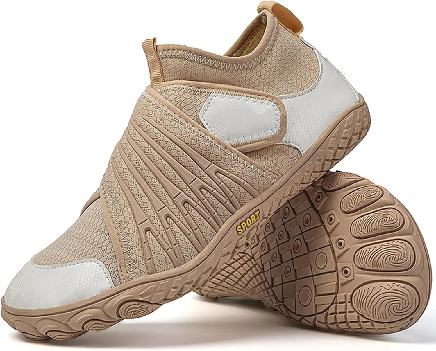 Unisex Barefoot Shoes Women Men Trail Trainers Lightweight Breathable Walking Running Shoes,Outdoor Beach Shoes,Swimming Shoes, Indoor Non-Slip Fitness Shoes, Hiking Shoes (Beige 43EU)