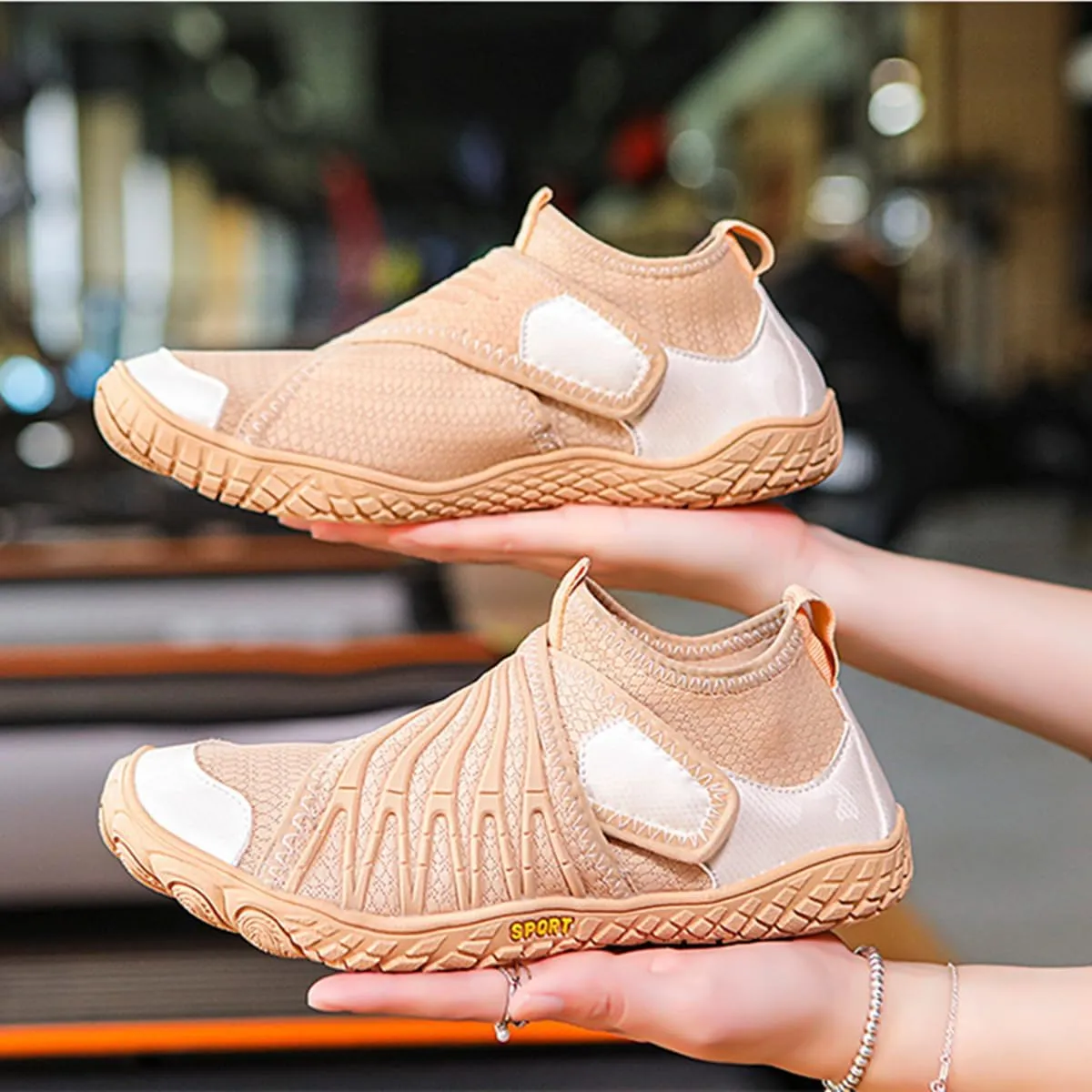 Unisex Barefoot Shoes Women Men Trail Trainers Lightweight Breathable Walking Running Shoes,Outdoor Beach Shoes,Swimming Shoes, Indoor Non-Slip Fitness Shoes, Hiking Shoes (Beige 43EU)