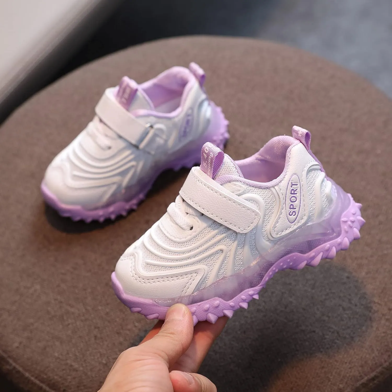 Unisex Kids Boys Girls LED Light Up Shoes Outdoor Sports Trainers Fitness Shoes Breathable Flashing Luminous Sneaker (Purple, 2-2.5 Years)