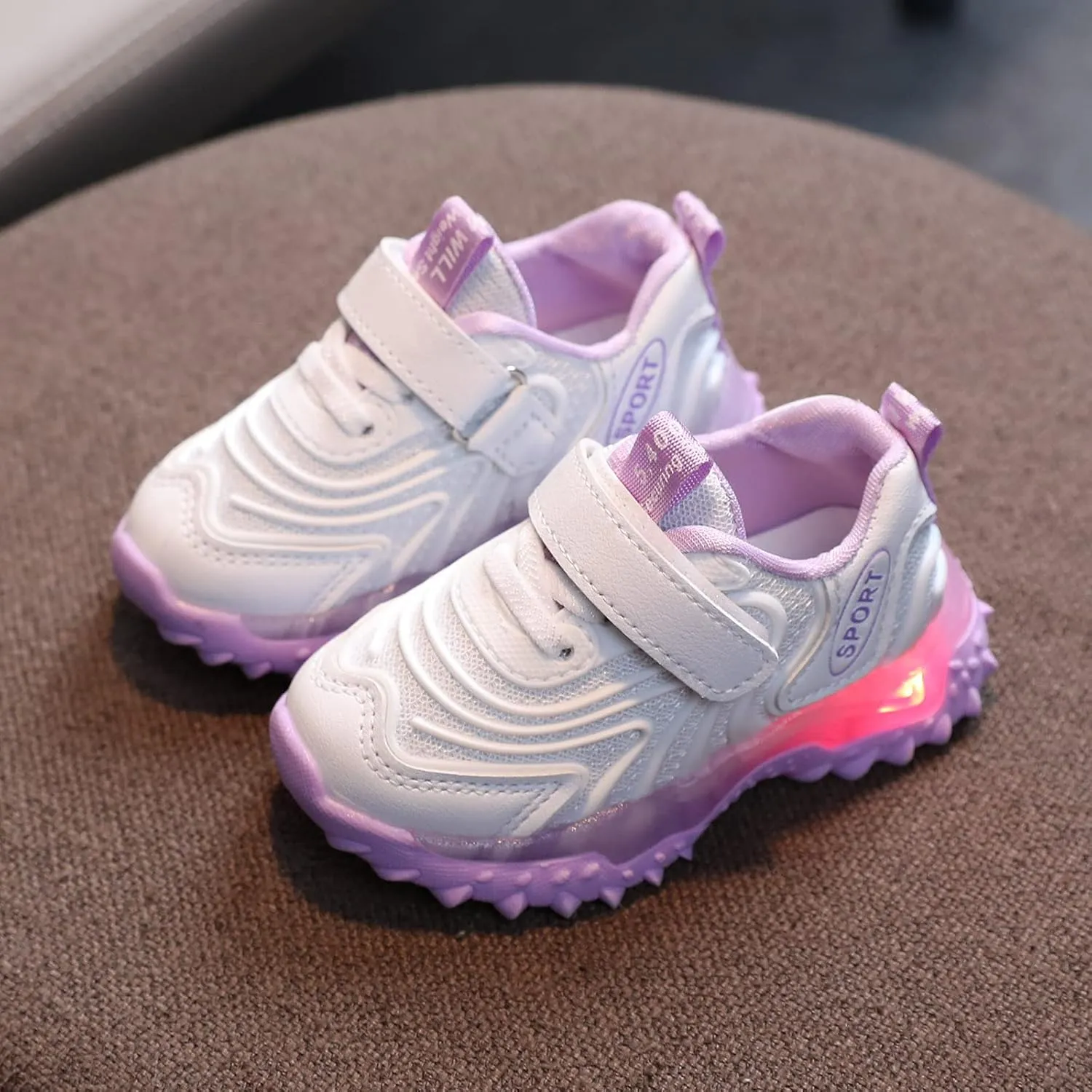 Unisex Kids Boys Girls LED Light Up Shoes Outdoor Sports Trainers Fitness Shoes Breathable Flashing Luminous Sneaker (Purple, 2-2.5 Years)