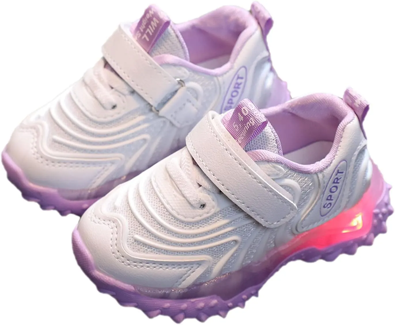 Unisex Kids Boys Girls LED Light Up Shoes Outdoor Sports Trainers Fitness Shoes Breathable Flashing Luminous Sneaker (Purple, 2-2.5 Years)