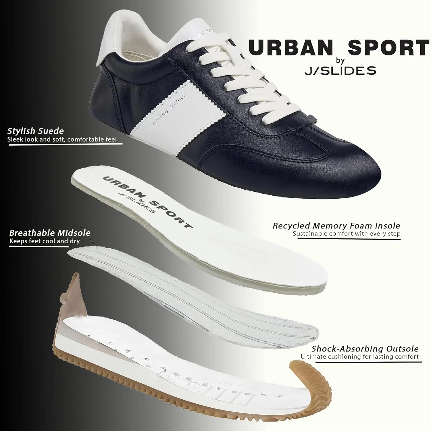 Urban Sport by J/Slides Leona Casual Sneakers for Women | Comfortable Fashion Sneakers | Womens Walking and Running Shoes
