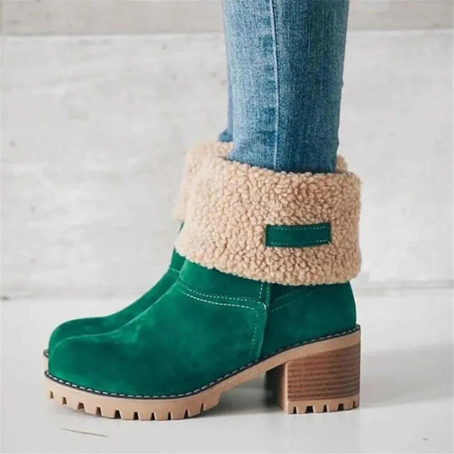 Winter Boots for Women Faux Fur Lined Snow Fuzzy Ankle Booties Womens Snow Boots Waterproof Insulated High Heel Boot Fashion Slip On Warm Shoes