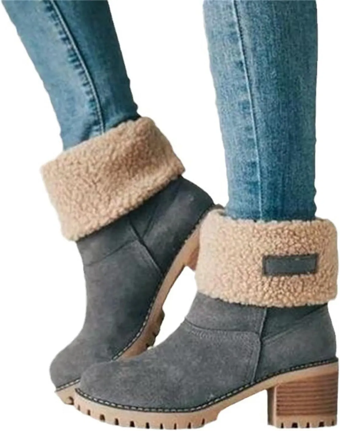 Winter Boots for Women Faux Fur Lined Snow Fuzzy Ankle Booties Womens Snow Boots Waterproof Insulated High Heel Boot Fashion Slip On Warm Shoes