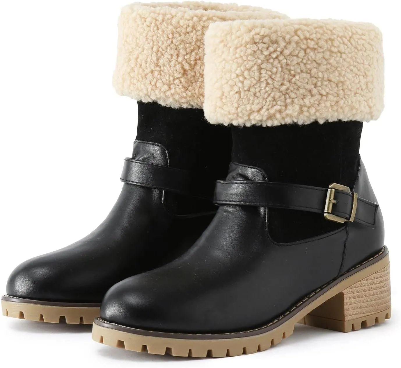 Winter Boots for Women Faux Fur Lined Snow Fuzzy Ankle Booties Womens Snow Boots Waterproof Insulated High Heel Boot Fashion Slip On Warm Shoes