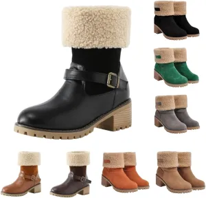 Winter Boots for Women Faux Fur Lined Snow Fuzzy Ankle Booties Womens Snow Boots Waterproof Insulated High Heel Boot Fashion Slip On Warm Shoes