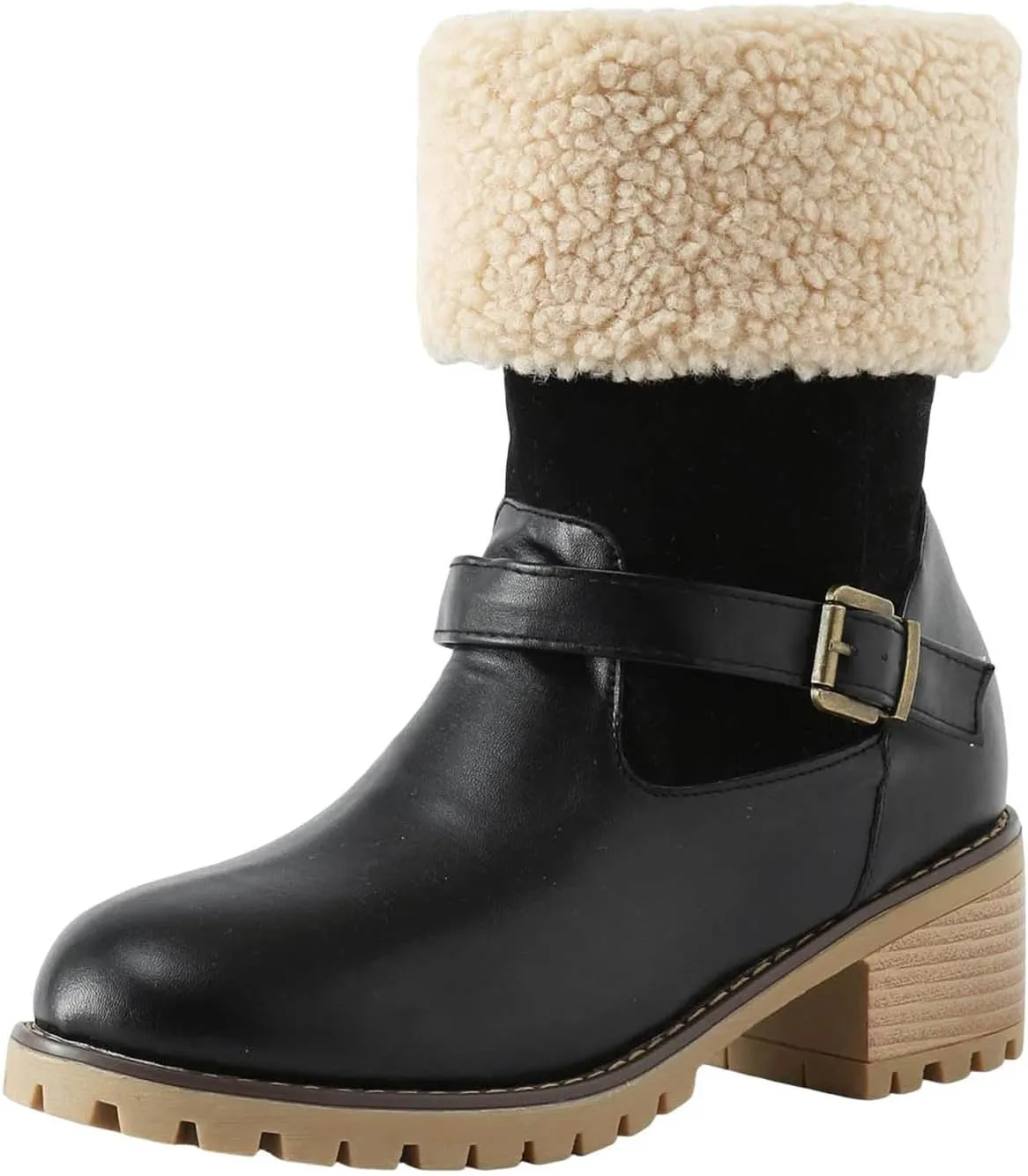 Winter Boots for Women Faux Fur Lined Snow Fuzzy Ankle Booties Womens Snow Boots Waterproof Insulated High Heel Boot Fashion Slip On Warm Shoes