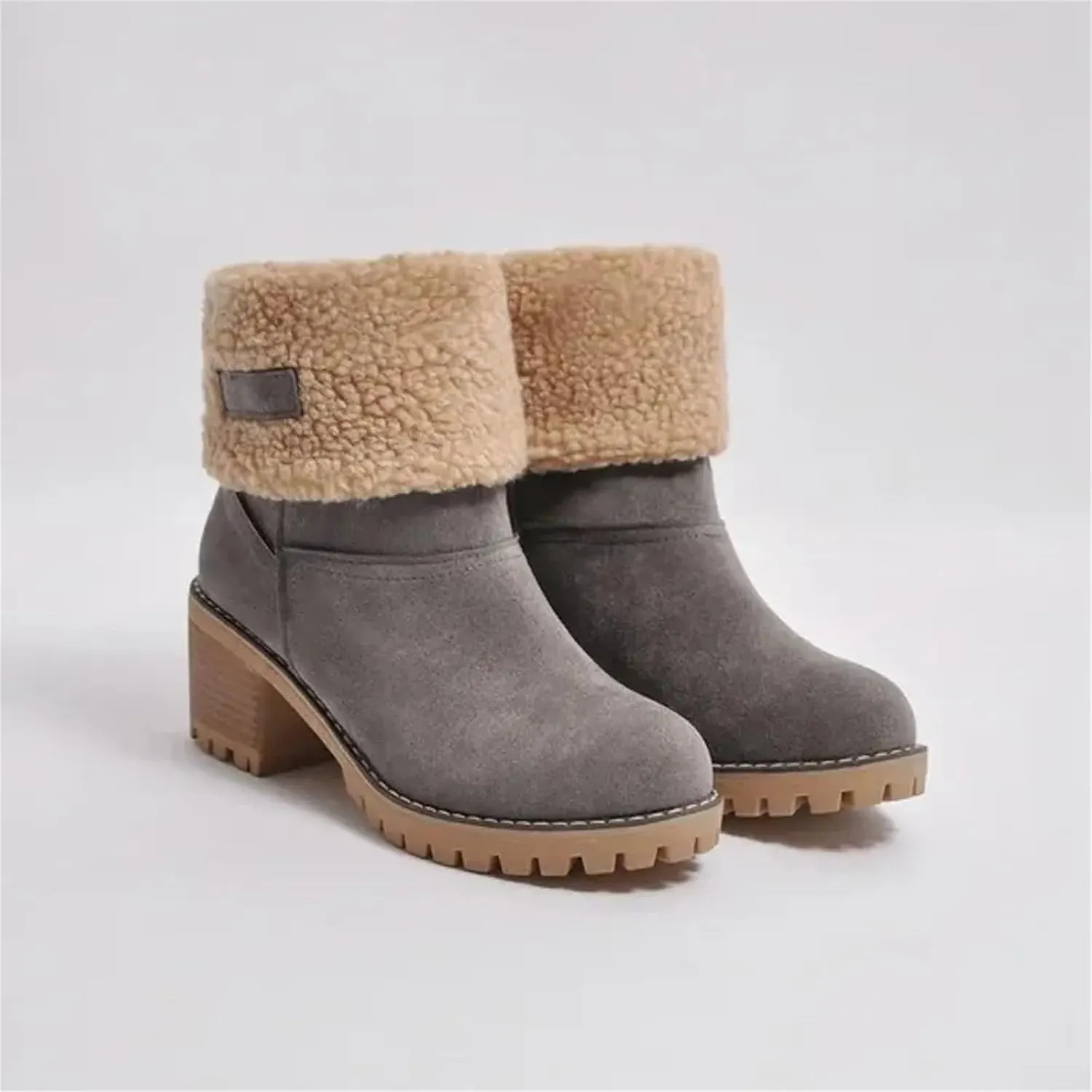Winter Boots for Women Faux Fur Lined Snow Fuzzy Ankle Booties Womens Snow Boots Waterproof Insulated High Heel Boot Fashion Slip On Warm Shoes