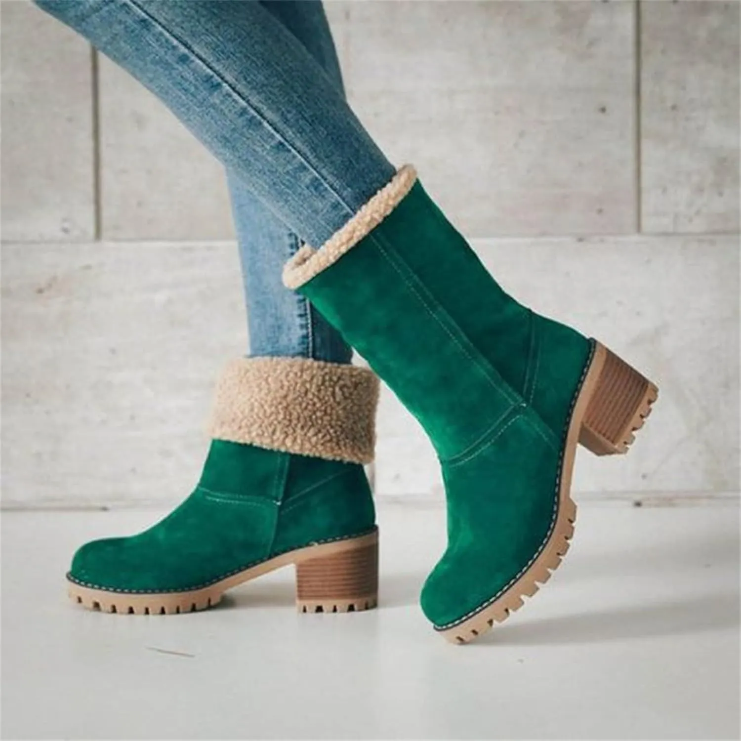 Winter Boots for Women Faux Fur Lined Snow Fuzzy Ankle Booties Womens Snow Boots Waterproof Insulated High Heel Boot Fashion Slip On Warm Shoes