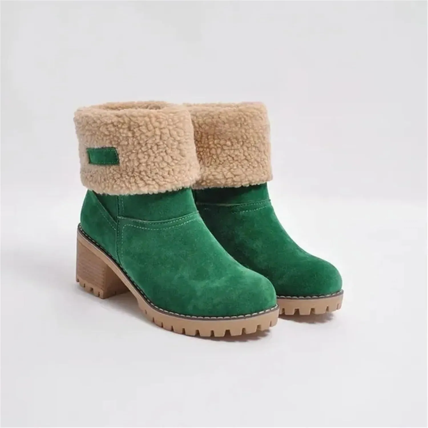 Winter Boots for Women Faux Fur Lined Snow Fuzzy Ankle Booties Womens Snow Boots Waterproof Insulated High Heel Boot Fashion Slip On Warm Shoes