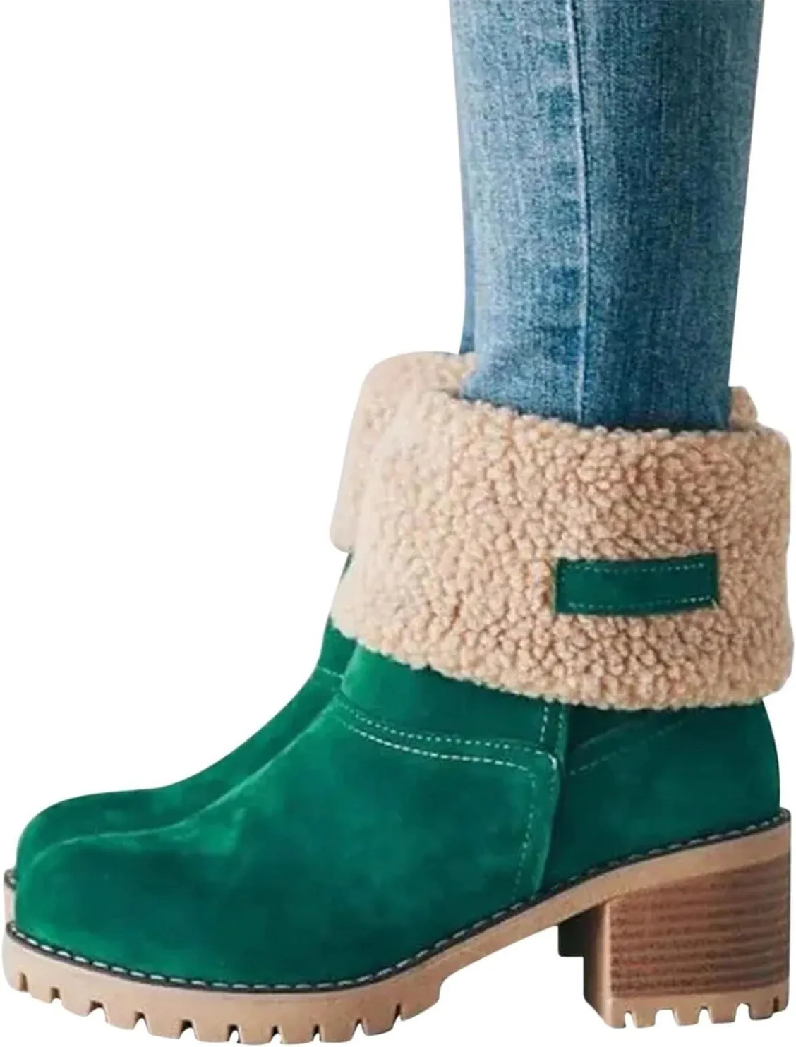 Winter Boots for Women Faux Fur Lined Snow Fuzzy Ankle Booties Womens Snow Boots Waterproof Insulated High Heel Boot Fashion Slip On Warm Shoes