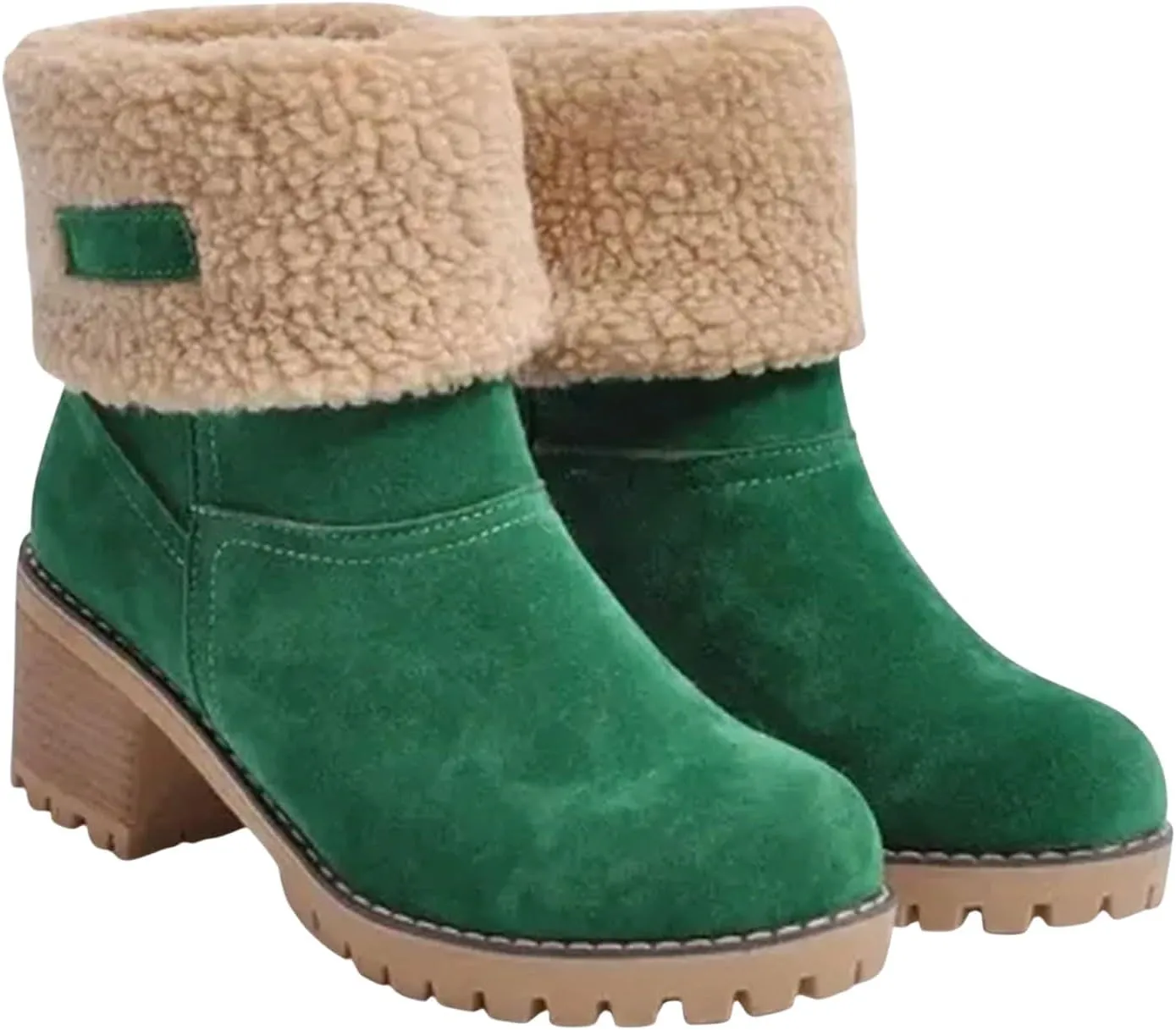 Winter Boots for Women Faux Fur Lined Snow Fuzzy Ankle Booties Womens Snow Boots Waterproof Insulated High Heel Boot Fashion Slip On Warm Shoes