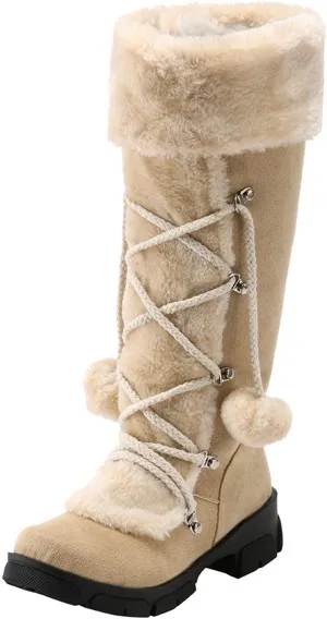 Winter Boots for Women Knee High Snow Boots Warm Fur Lined Furry Faux Fur Boots Fuzzy Fluffy Cold Weather Boots