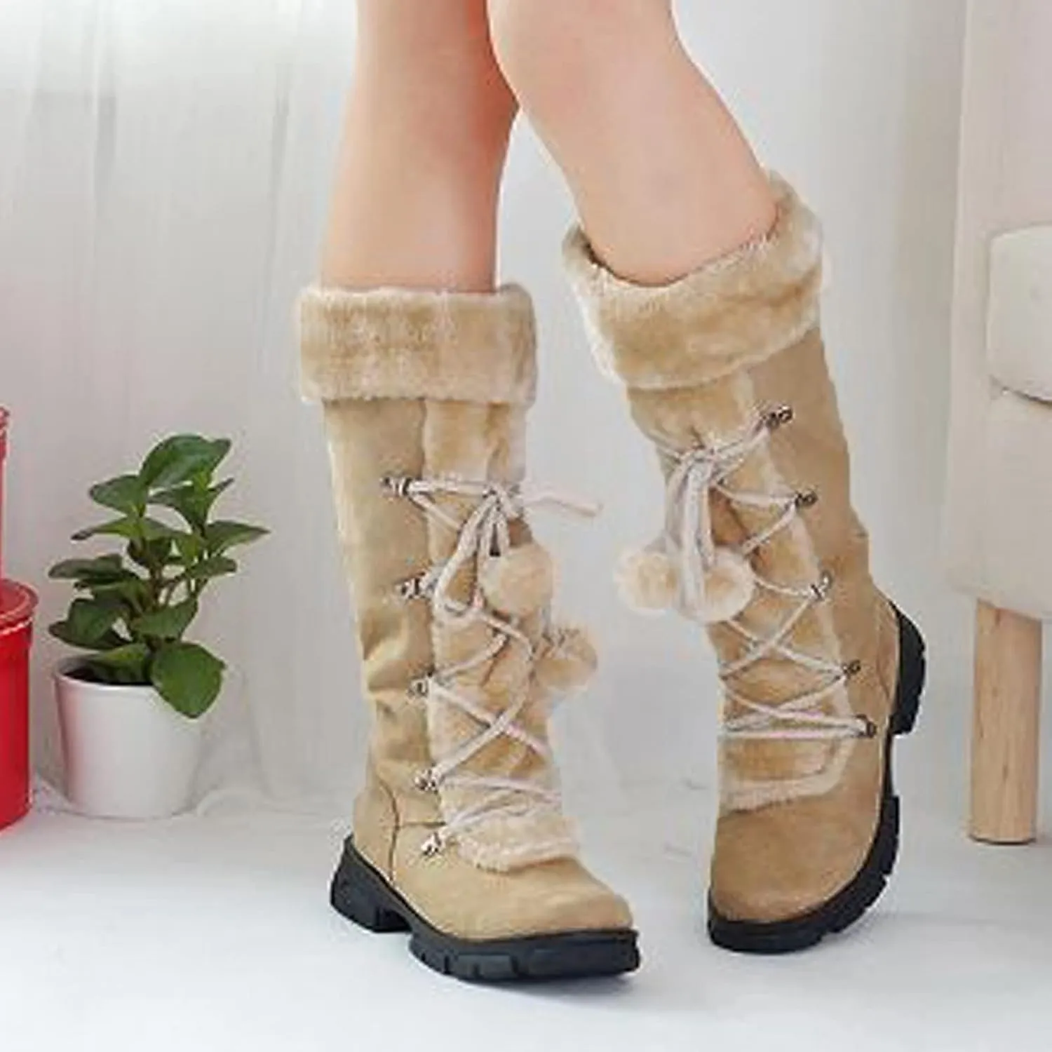 Winter Boots for Women Knee High Snow Boots Warm Fur Lined Furry Faux Fur Boots Fuzzy Fluffy Cold Weather Boots