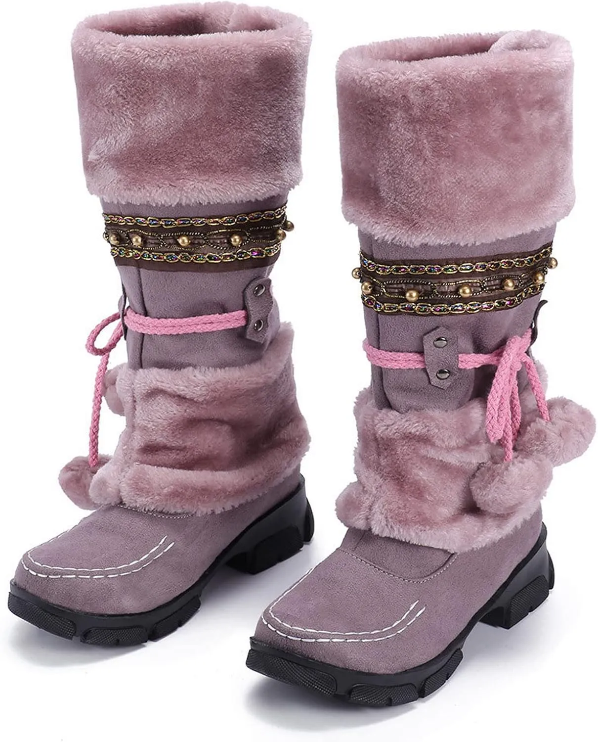 Winter Boots for Women Knee High Snow Boots Warm Fur Lined Furry Faux Fur Boots Fuzzy Fluffy Cold Weather Boots
